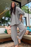 Nonni Gingham Bell Sleeve Peasant Blouse Chocolate